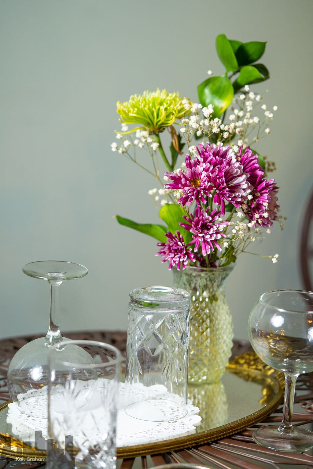 Details for fresh flowers and crystal glassware